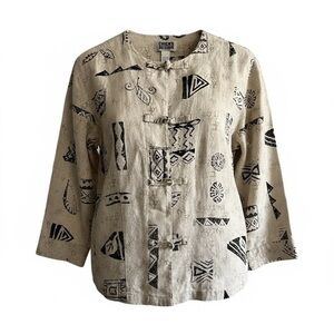 EUC - Chico’s Design - LINEN Cream/Black Long Sleeve Jacket with Buttons -Size M